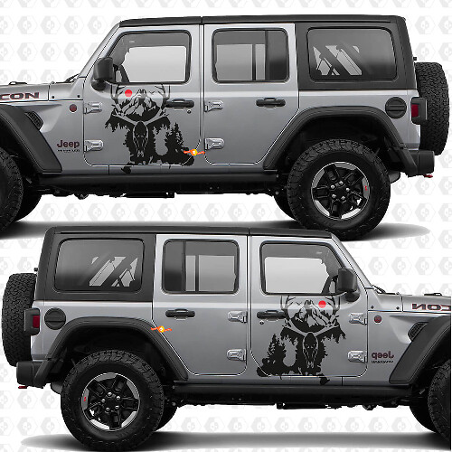 Deer Skull Mountains Splash Zijdeuren Vinyl decal sticker passend voor Jeep Wrangler