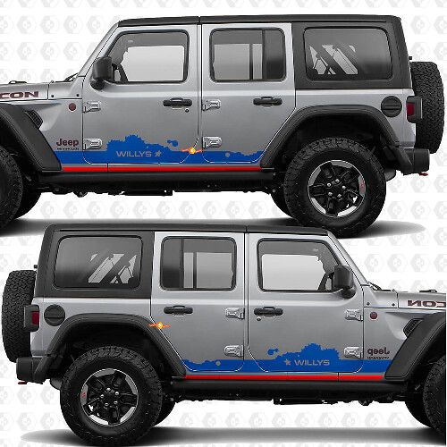 Aangepaste Tekst Zijdeuren Vinyl sticker passend voor Jeep Wrangler Jeep Wrangler Willys