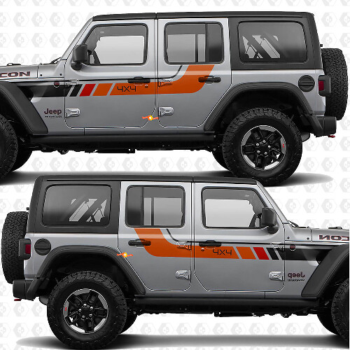 4x4 Retro Zijdeur Strepen Vinyl Decal Kit voor Jeep Wrangler