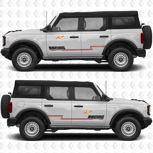 Aangepaste Tekst Heritage Vintage Zijdeuren Race Strepen Stickers voor Ford Bronco