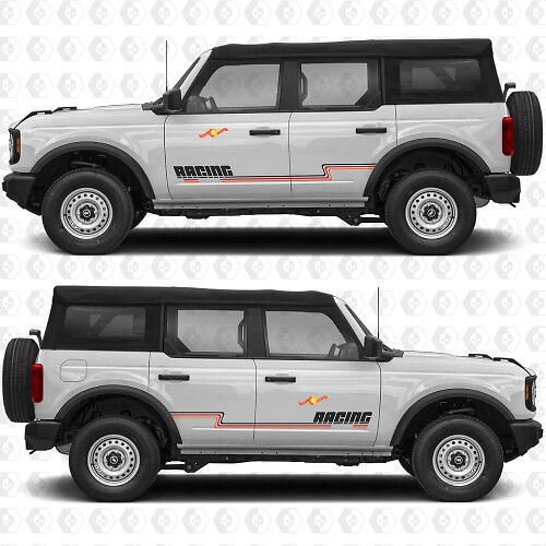 Aangepaste Tekst Heritage Vintage Zijdeuren Race Strepen Stickers voor Ford Bronco 1