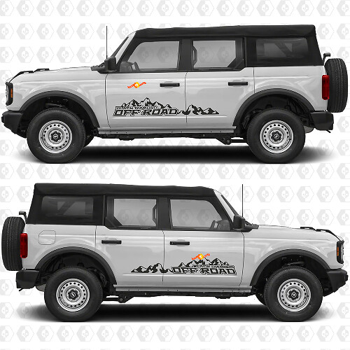 2x 4x4 Offroad Zijdeur Graphics Stickers voor Ford Bronco Black Diamond