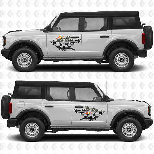 Military Star Splash zijkantdeuren graphics vinyl decal sticker 2 past op Ford Bronco