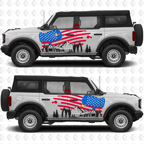 USA Vlag Bergen Zijdeuren Vinyl Decal Kit voor Musclecar paard