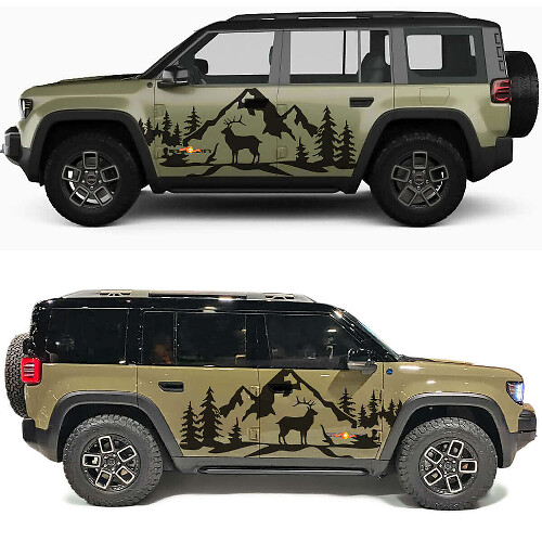 Herten Bergen en Bomen Zijdeuren Vinyl Stickers voor Jeep Recon 1