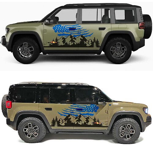 Mountains and Trees US-vlag zijdeuren vinylsticker voor Jeep Recon