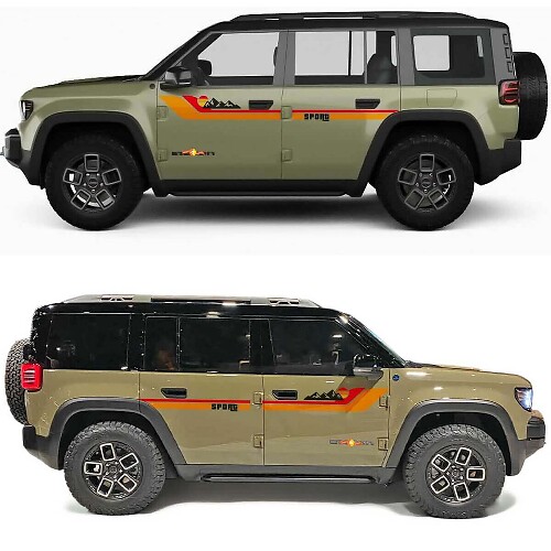 Retro Strepen Sport Zonsondergang Zijkanten Deuren Vinyl Sticker voor Jeep Recon 1