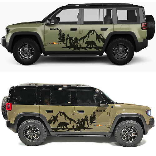 Bear Mountains Bosside Deuren Vinyl Decal voor Jeep Recon