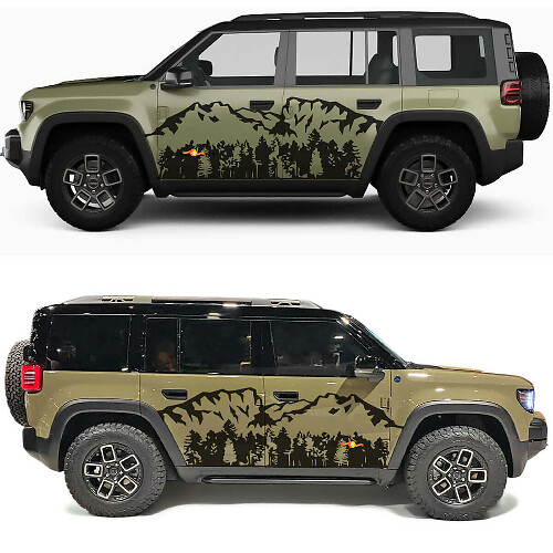 Mountains Bos Bomen Zijdeuren Vinyl Sticker voor Jeep Recon 1