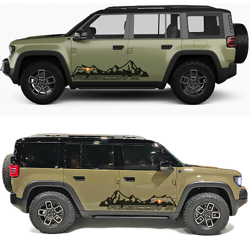 Mountains Silhouette Rubicon X Zijdeuren Vinyl Decal 2 voor Jeep Recon 1
