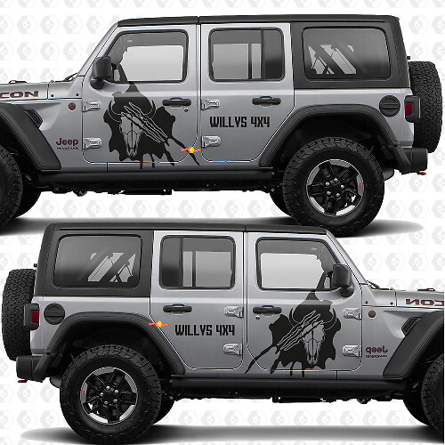4x4 Klauwmotief Schedel Zijkanten Deurs Vinyl sticker passend voor Jeep Wrangler 1