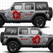 4x4 Klauwmotief Schedel Zijkanten Deurs Vinyl sticker passend voor Jeep Wrangler 2