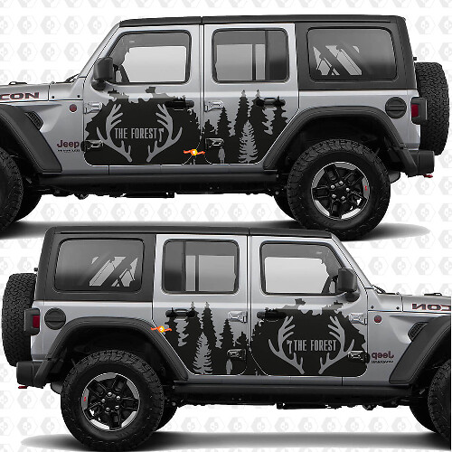 Vinyl sticker voor zijdeuren Deer Antlers Forest Line passend voor Jeep Wrangler