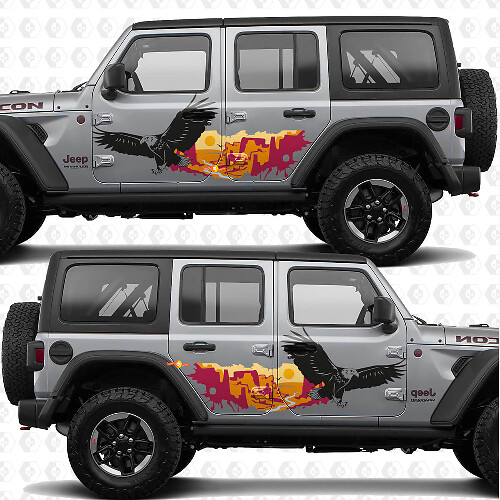 Bald Eagle Sunset Woestijnkloof Zijdeuren Vinyl decal sticker passend voor Jeep Wrangler