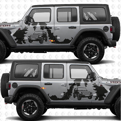 Overland Forest Splash Zijdeuren Vinyl decal sticker passend voor Jeep Wrangler 1