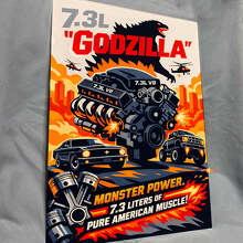 7.3L Godzilla Monster Power Glanzend Acryl Garage Muurkunst Paneel 2