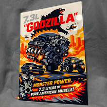 7.3L Godzilla Monster Power Glanzend Acryl Garage Muurkunst Paneel 3