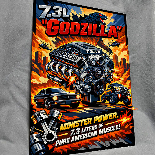 7,3L Godzilla Monster Power Glanzend Acryl Garage Wandpaneel #2