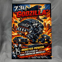 7,3L Godzilla Monster Power Glanzend Acryl Garage Wandpaneel #2 2