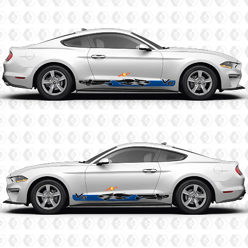V6 Mustang Doorpanelen Vinylstickers met Ruitvlagmotief voor Ford Mustang 1