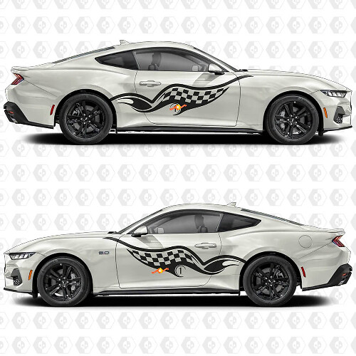 Zijdorpelstickers met ruitenmotief geïnspireerd door de vlag voor Ford Mustang 1