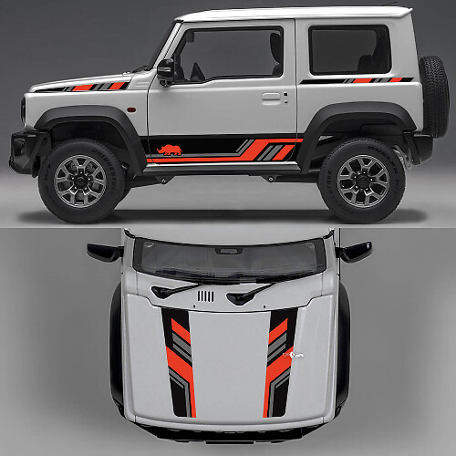 Rhino Edition Abstract Lines Grafische Zijdeuren en Motordeksel Vinyl Stickers 3 voor Suzuki Jimny 1