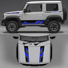 Rhino Edition Abstract Lines Grafische Zijdeuren en Motordeksel Vinyl Stickers 3 voor Suzuki Jimny 2