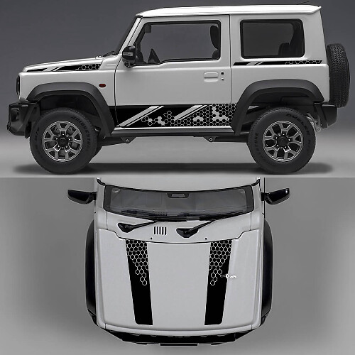 Rhino Edition Honingraat Abstracte Lijnen Grafische Zijkanten en Motorkap Vinyl Stickers voor Suzuki Jimny