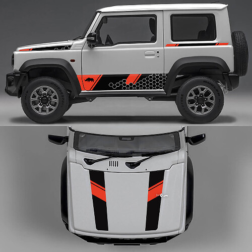 Rhino Edition honingraat Abstracte lijnen grafische zijdeuren en motorkap Vinyl decals 2 voor Suzuki Jimny
