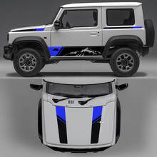 Rhino Editie Bergen Abstracte Lijnen Grafische Zijdeuren en Motorkap Vinyl Stickers voor Suzuki Jimny 2