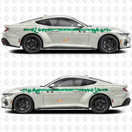 Digitale Pixelstreep Zijdeur Vinyl Decals Stickers 2 voor Ford Mustang