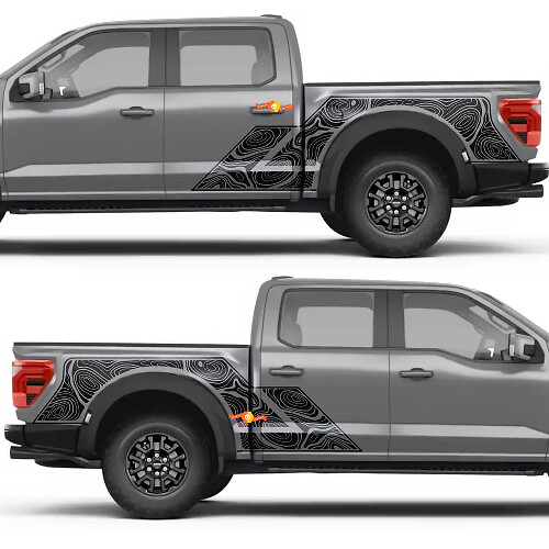 Topographic Map Pattern Side Door Rear Fender Vinyl Decal Sticker for Ford F-150 1