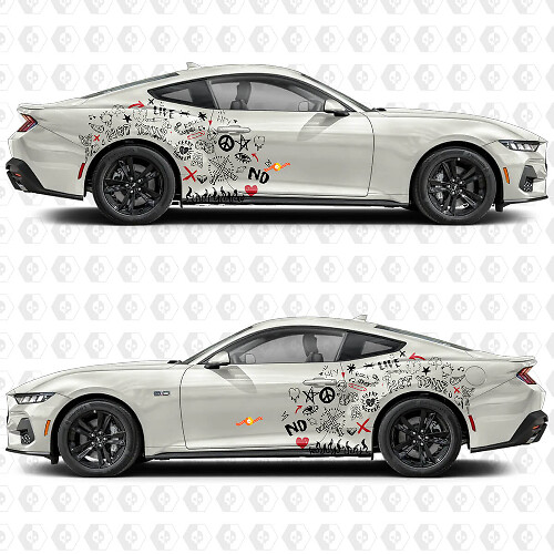 Street Graffiti Stijl Zijdeuren Achterspatborden Vinyl Decals Stickers voor Ford Mustang 1