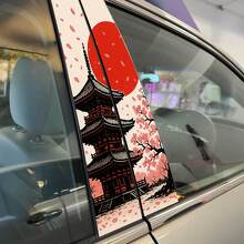 Japanse Tempel Zonsondergang Sakura Bloemblaadjes Pilaren Deuren Vinyl Sticker Decal 2