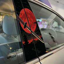 Japanse Katana Rode Maan Auto Pilaar Deur Vinyl Decal Kit_2