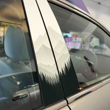 Mistige Bergen Bos Silhouet Pilaar Deuren Vinyl Decal Sticker 2