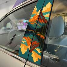 Retro Stijl Berg Meer Landschap Pilaren Deuren Vinyl Decal Sticker 2