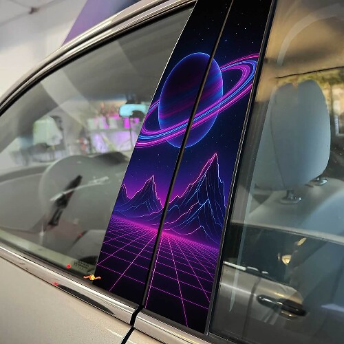 Sci-Fi Stijl Planeet Ringen Neon Bergen Pilaar Deuren Vinyl Decal Sticker 1