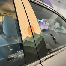 Zonsopgang Over Bergkam Gedempte Vintage Tinten Pilaar Deuren Vinyl Decal Sticker 2