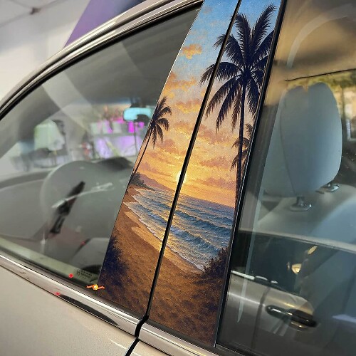 Zonsondergang Strand Palmbomen Pilaar Deuren Vinyl Sticker Decal 1