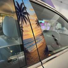 Zonsondergang Strand Palmbomen Pilaar Deuren Vinyl Sticker Decal 2
