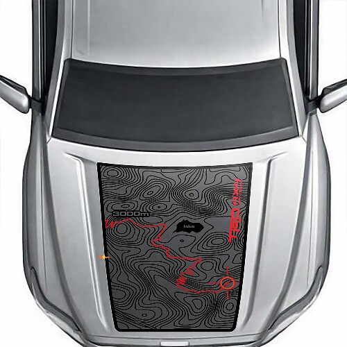 Blackout Topografische Kaart Avontuurlijke reis TRD 4x4 Off Road Vinyl Motorkap Decal Sticker voor Toyota Tacoma 2024 en later