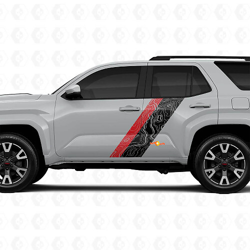 Topografische Kaartstijl Deurzijstrepen Vinyl Stickers Decal Voor Toyota 4Runner 6e Gen