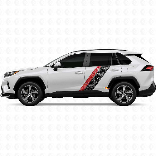 Topografische Kaart Stijl Deurzijde Strepen Vinyl Stickers Decal Voor Toyota RAV4 2025