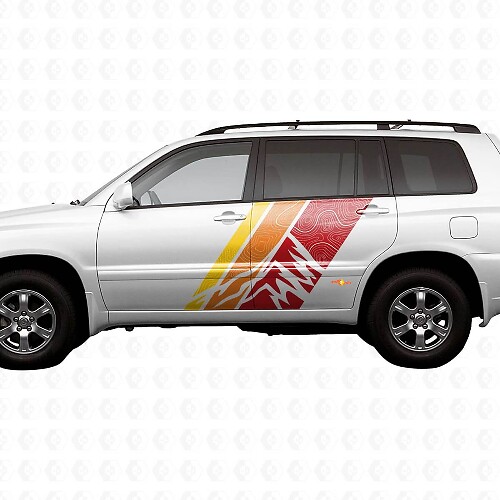 Vintage bergen topografische stijl deurscherm strepen vinyl stickers decal voor Toyota Highlander 2006