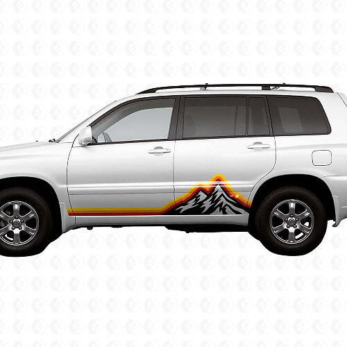 Mountains Vintage Stijl Grafische Zijstrepen Vinyl Stickers Decal Voor Toyota Highlander 2006
