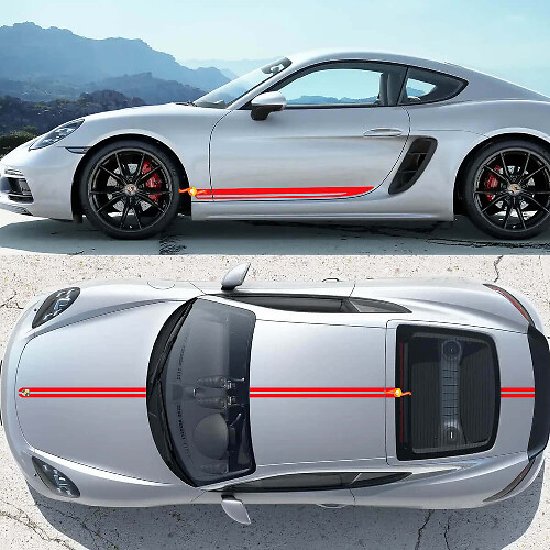 Racing Strepen Zijkanten Motorkap Dak Kofferbak Vinyl Decal Kit Voor Porsche 718 Cayman Boxster