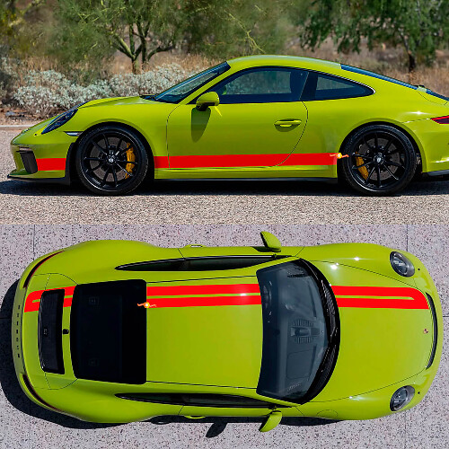 Dubbele Race Strepen Zijkanten Motorkap Dak Kofferbak Vinyl Decal Kit Voor Porsche 718 Cayman Boxster