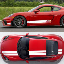 Dubbele Racing Strepen Zijkanten Motorkap Dak Kofferbak Vinyl Decal Kit Voor Porsche 718 Cayman GT4 2
