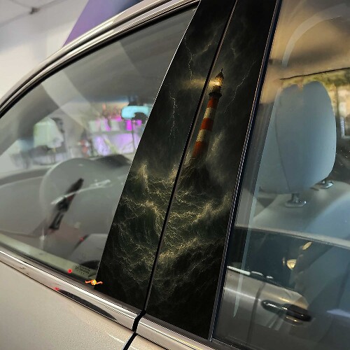 Vuurtoren bij Stormachtige Zee voor Pilaar Deuren Vinyl Decal Sticker